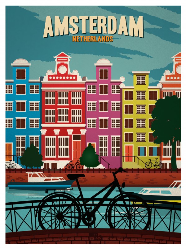 Amsterdam Netherlands Art Print travel poster  Print